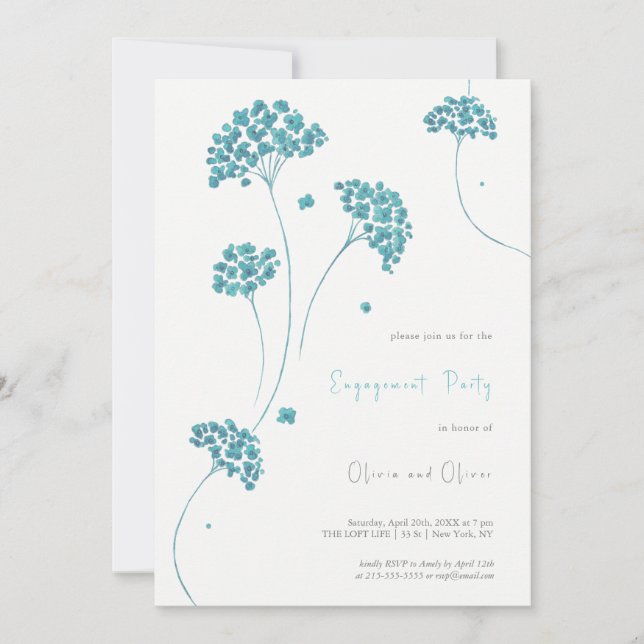 Einladung niedlicher türkisfarbener Blume (Vorderseite)