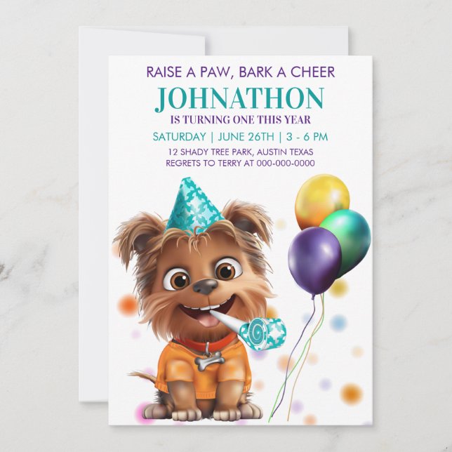Einladung niedlicher Welpenhund zum Geburtstag (Vorderseite)