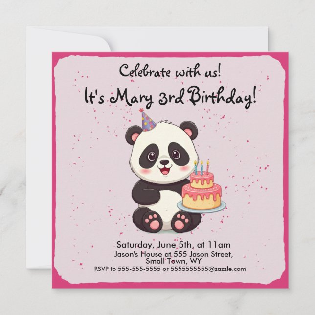 Einladung Panda Birthday (Vorderseite)