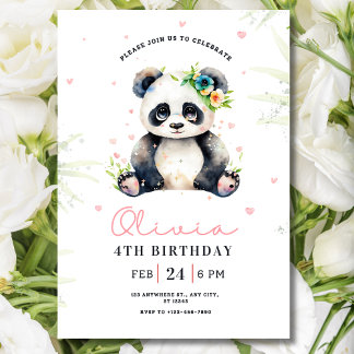 Einladung Panda zum Geburtstag, Panda Girl Geburts