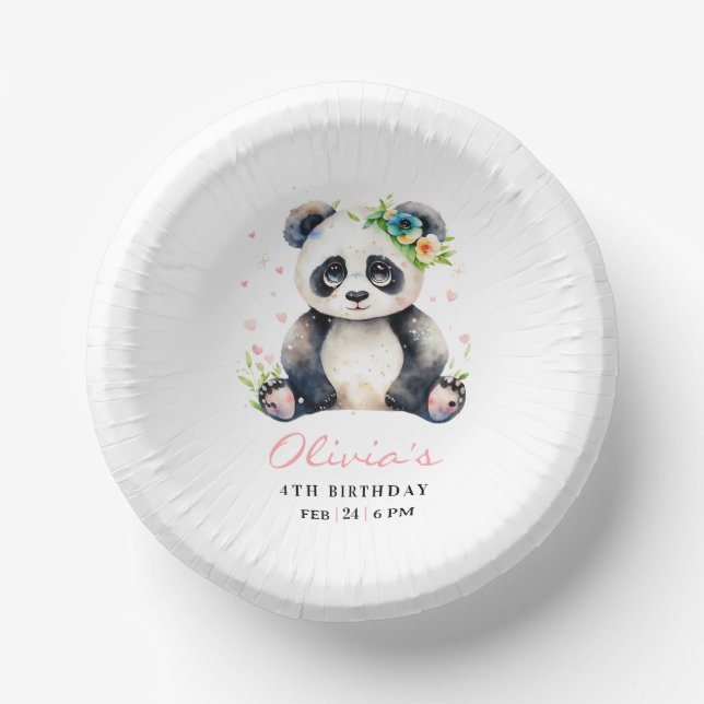Einladung Panda zum Geburtstag, Panda Girl Geburts Pappteller (Vorderseite)