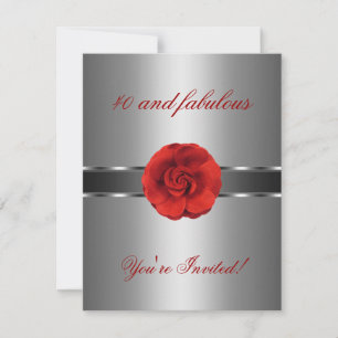 Einladung Party Silber Rote Blume Fantastisch 40.