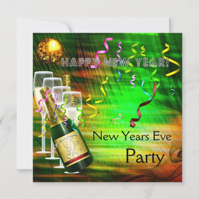 Einladung Party Silvester Gold Green (Vorderseite)