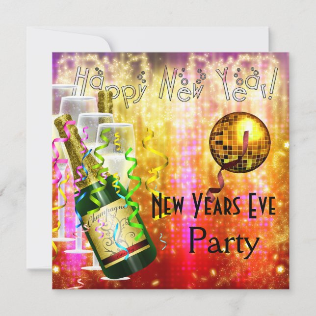 Einladung Party Silvester Red Orange Gold (Vorderseite)