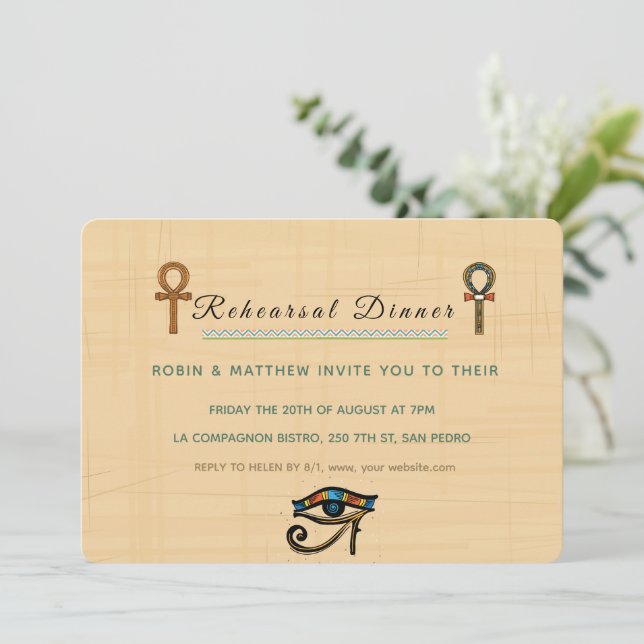 Einladung Pharaonisches Erbe auf Papyrus Hochzeit (Stehend Vorderseite)