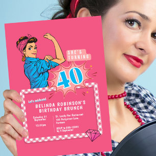 Einladung Retro 40. Geburtstag Pop-Art Hot-Pink