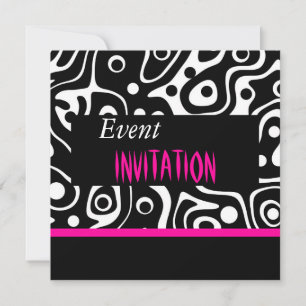 Einladung Retro Bright Pink Wild Schwarz-weiß