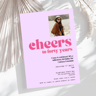 Einladung, Retro Lila & pink, 40. Geburtstag Einladung