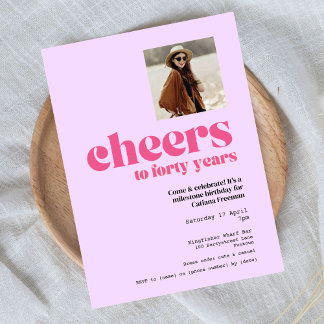 Einladung, Retro Lila & pink, 40. Geburtstag Postkarte