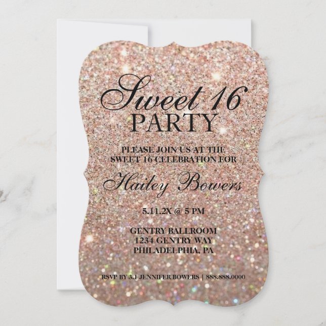 Einladung - Rose Gold Glitzer Fab Sweet 16 (Vorderseite)