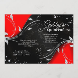 Einladung Rot und Schwarz Quinceñera oder Sweet 16