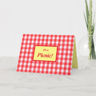 Einladung, rot, weiß und gelb Gingham inv Einladung