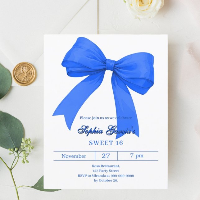 Einladung Royal Blue White Bow SWEET 16 (Von Creator hochgeladen)