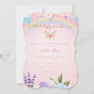 Einladung Schmetterlinge, Regenbogen und Blumen