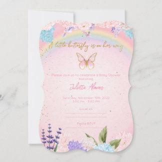 Einladung Schmetterlinge, Regenbogen und Blumen