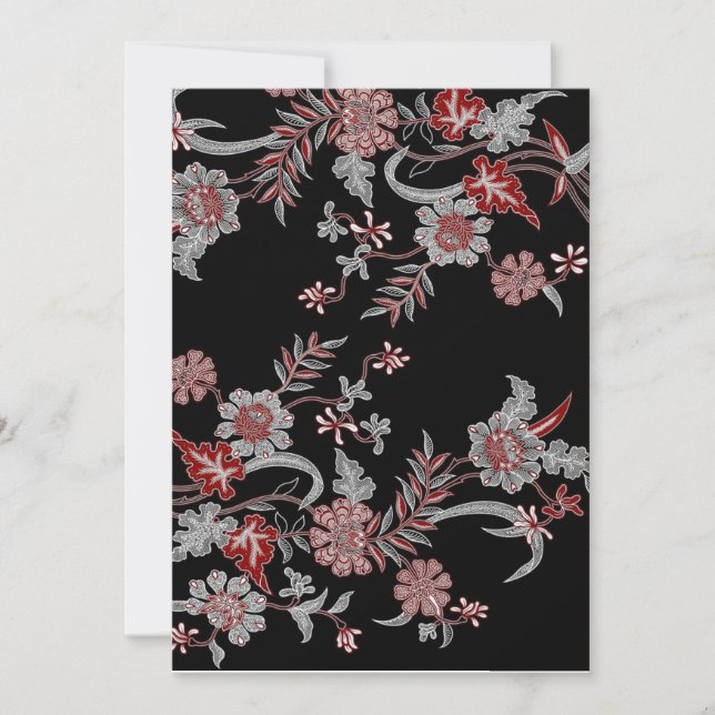 Einladung schwarz modernes Blumenmuster (Vorderseite)