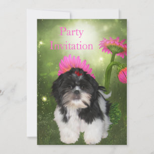 Einladung Shih Tzu Hund und Blumen