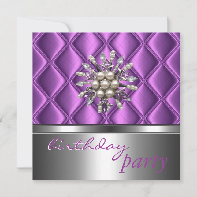Einladung Silver Mauve Lila Crystal Jewel (Vorderseite)
