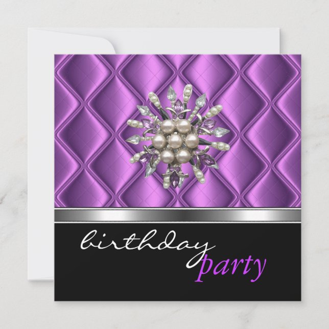Einladung Silver Mauve Lila Crystal Jewel Black (Vorderseite)
