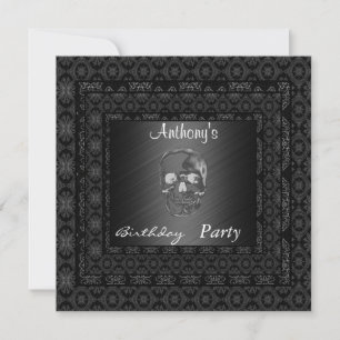 Einladung Skull 15. Geburtstagsparty Black