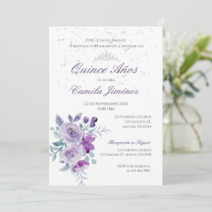Einladung Spanisch Quinceanera lila Blumeninvisite