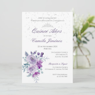 Einladung Spanisch Quinceanera lila Blumeninvisite