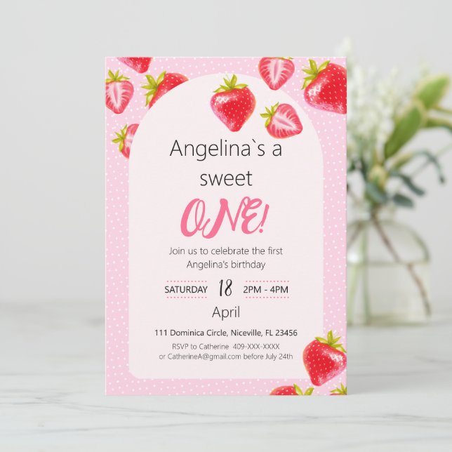 Einladung süße Erdbeere (Stehend Vorderseite)