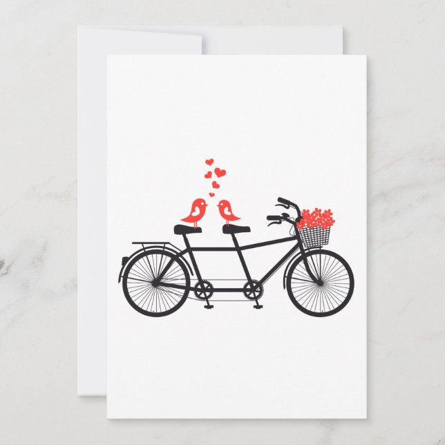 Einladung Tandemfahrrad mit niedlichen Liebesvögel (Vorderseite)