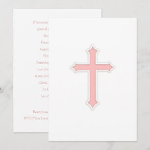 Einladung Taufe "Embossed" Cross Pink