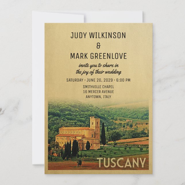 Einladung Toskana Hochzeit Vintag Italien (Vorderseite)