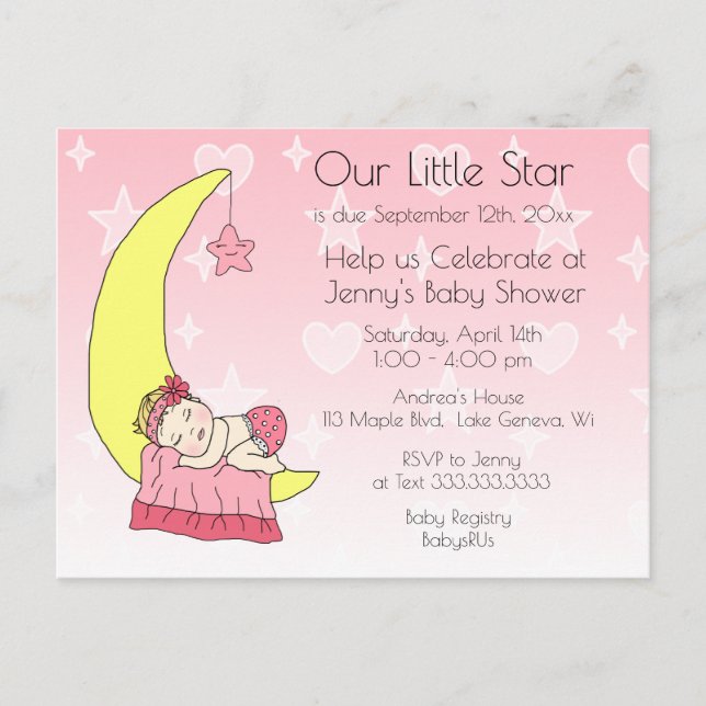 Einladung unserer kleinen Star Girl's Baby Shower Postkarte (Vorderseite)