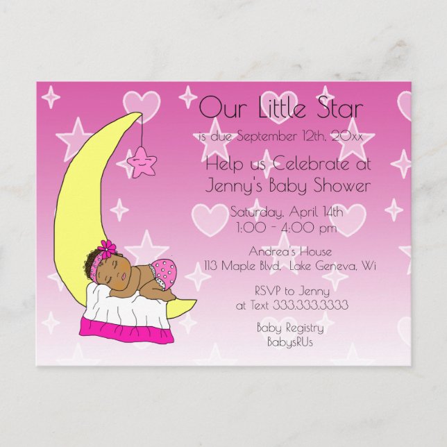 Einladung unserer kleinen Star Girl's Baby Shower Postkarte (Vorderseite)