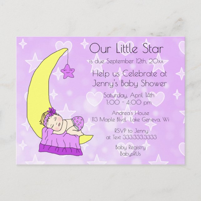 Einladung unserer kleinen Star Girl's Baby Shower Postkarte (Vorderseite)