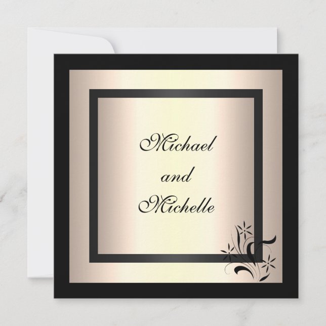 Einladung Verlobung Glamour Creme Black Floral (Vorderseite)