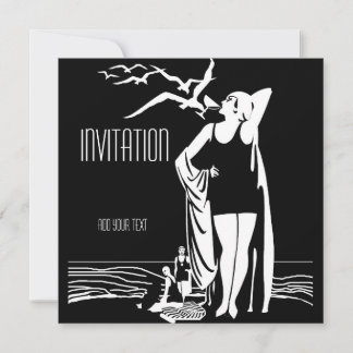 Einladung Vintag Retro Schwarz-weiß