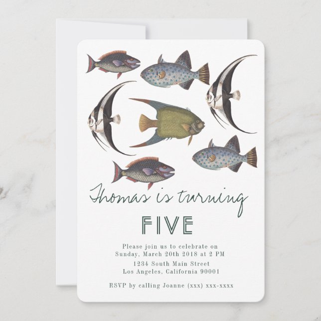 Einladung Vintager Fische zum Geburtstag (Vorderseite)