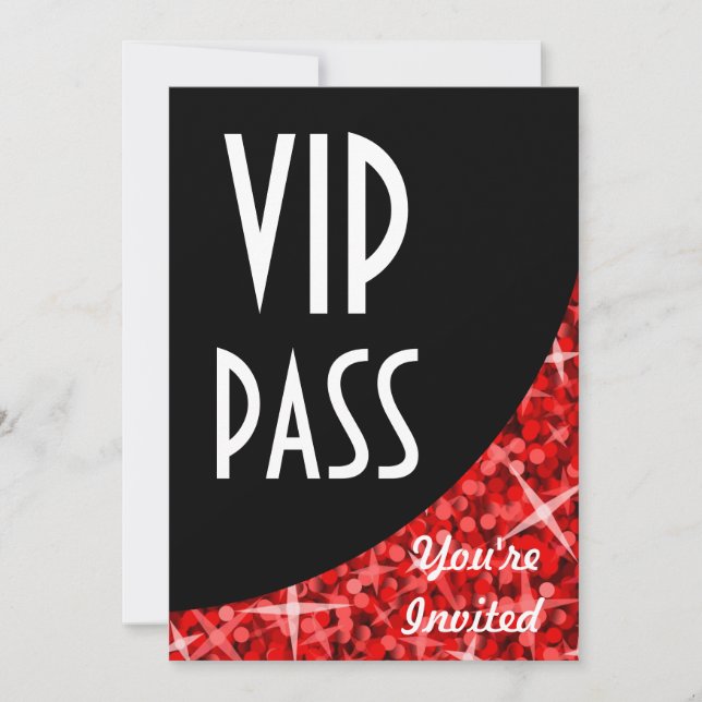 Einladung "VIP Pass", Glitz Rote Kurve (Vorderseite)