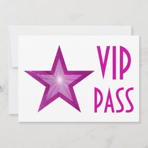 Einladung "VIP PASS" in Rosa Sterne, horizontal, w