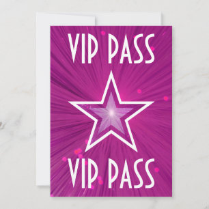 Einladung "VIP PASS" mit rosa Sternen