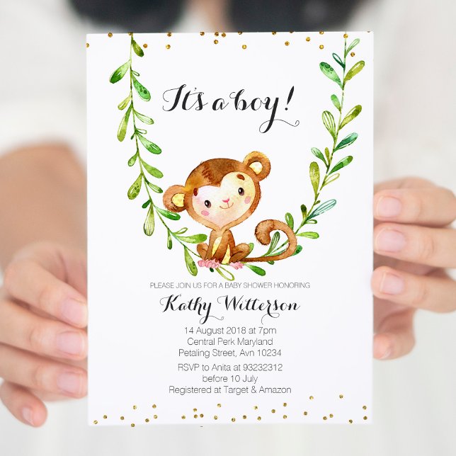 Einladung von Affe Baby Boy Shower (Von Creator hochgeladen)