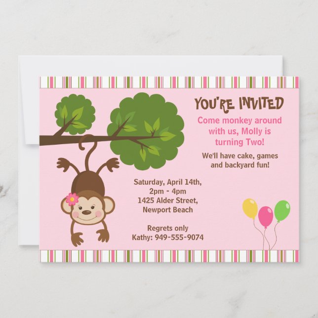 Einladung von Affen zum Geburtstag mit Matching En (Vorderseite)