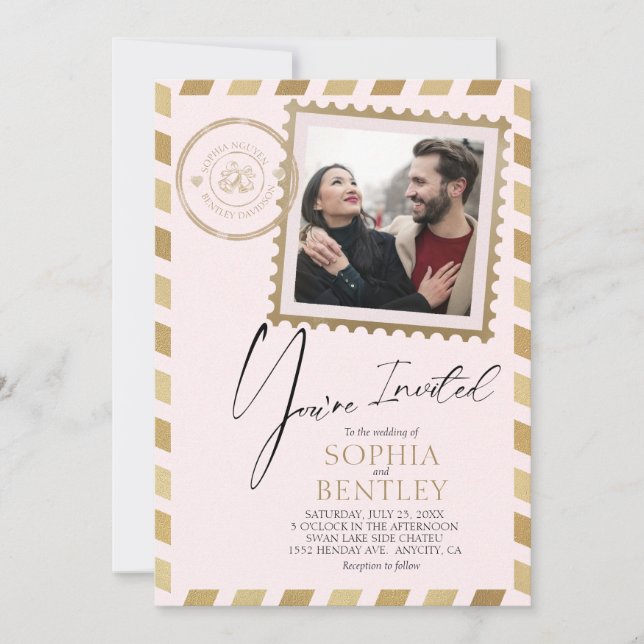 Einladung von Airmail Design Hochzeit (Vorderseite)