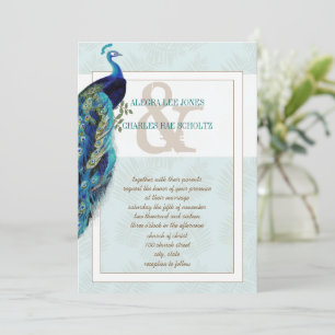 Einladung von Aqua Blue und Brown Peacock Hochzeit