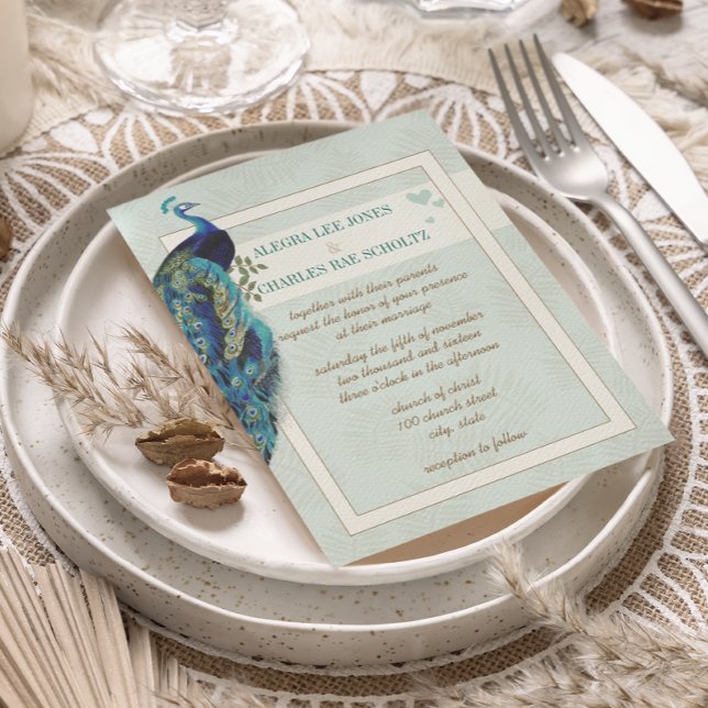 Einladung von Aqua Blue und Navy Peacock Hochzeit (Von Creator hochgeladen)