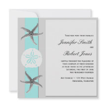 Einladung von Aqua und Grey Band Starfish Hochzeit