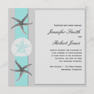 Einladung von Aqua und Grey Band Starfish Hochzeit