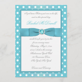 Einladung von Aqua und White Polka Dot 16 . Geburt