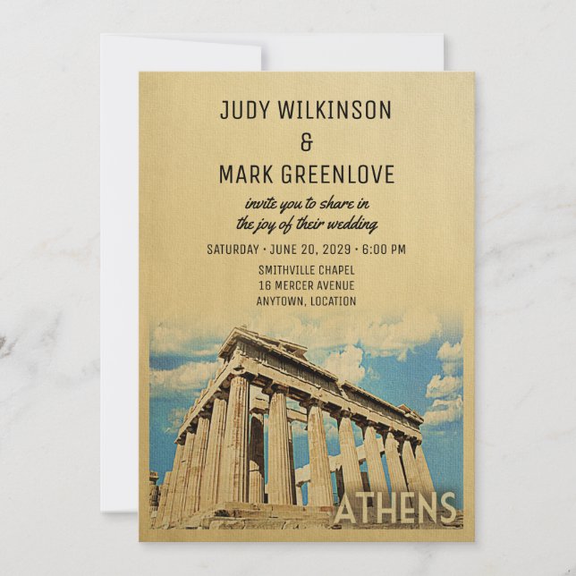 Einladung von Athen Hochzeit Griechenland Griechen (Vorderseite)