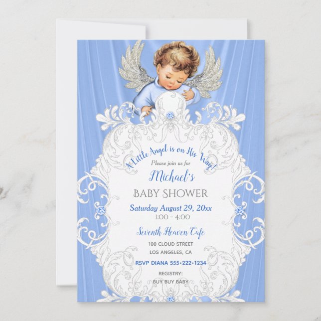 Einladung von Baby Angel Blue Silver Light Skin To (Vorderseite)