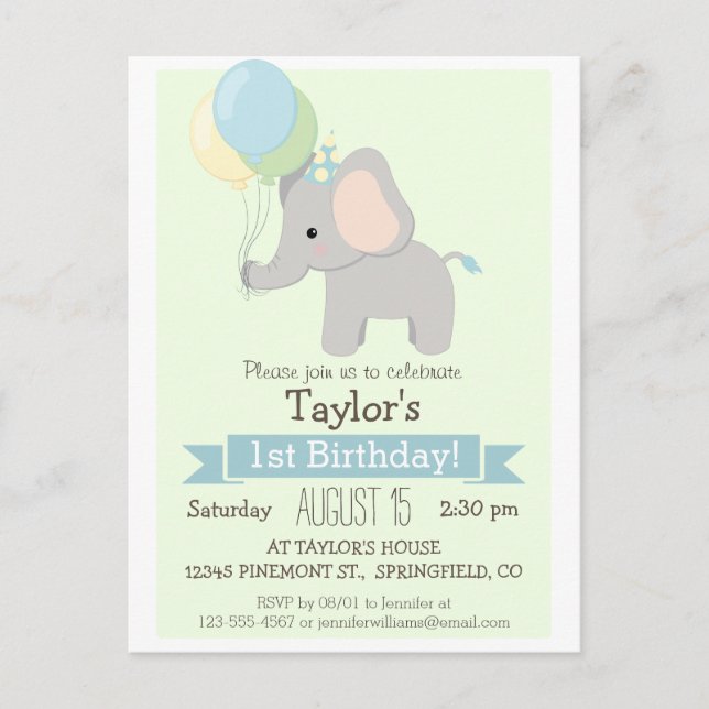 Einladung von Baby Elephant Kid zum Geburtstag (Vorderseite)